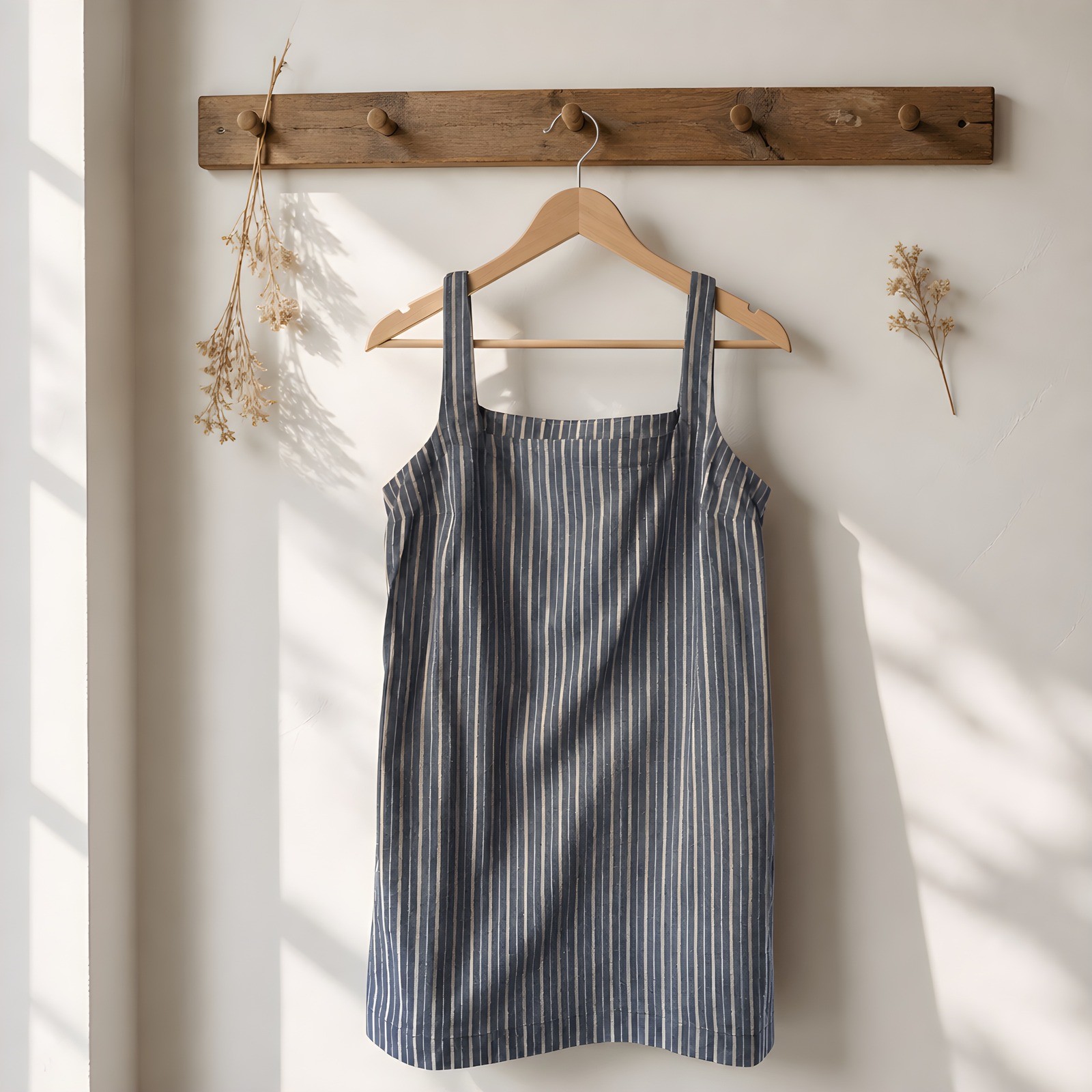 A New Day Shift Dress Woman S Blue Striped Square Neck Pockets