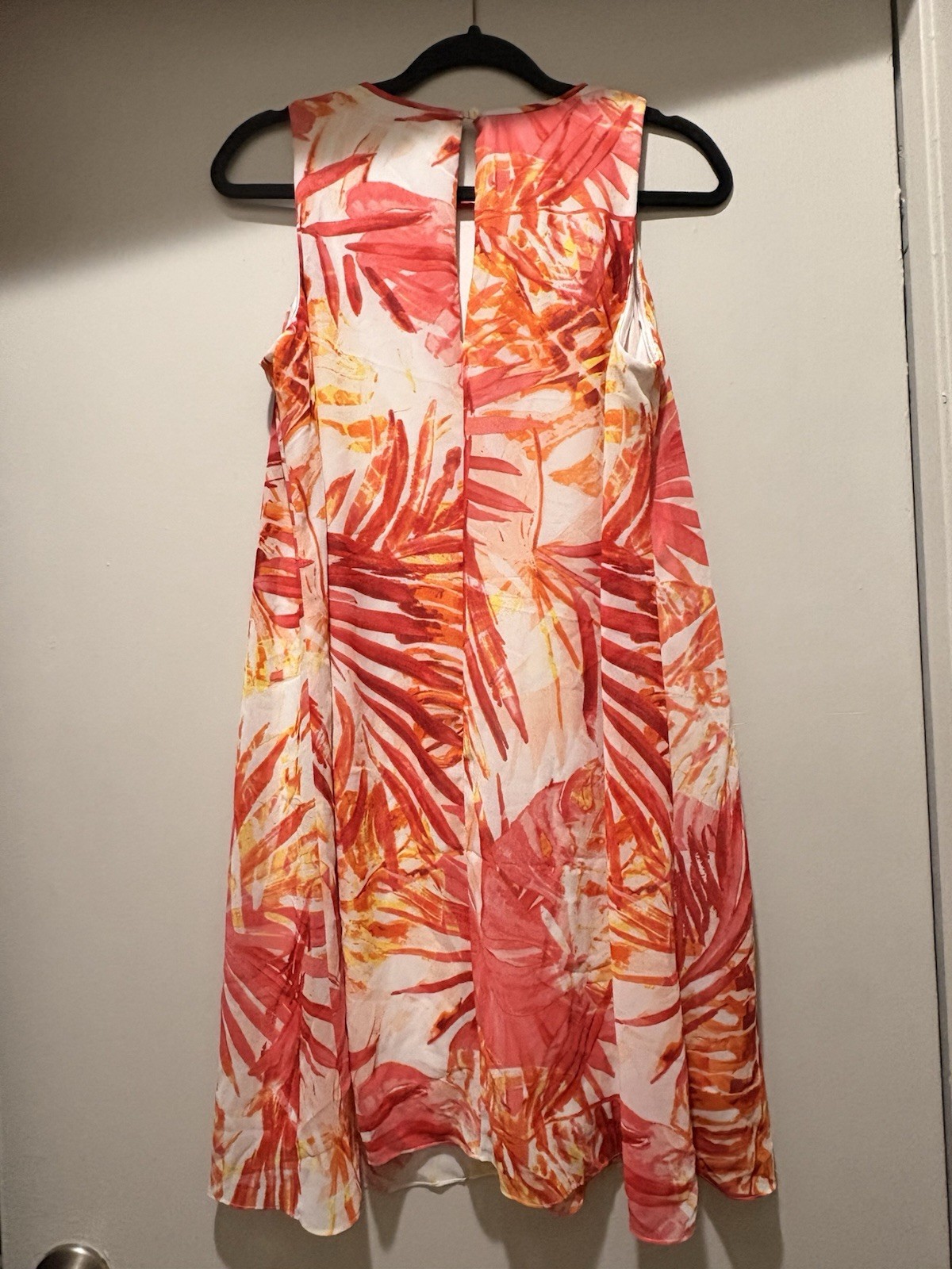 Calvin Klein Tropical Palm Print Sleeveless Dress Size 12 Orange Pink Trapeze