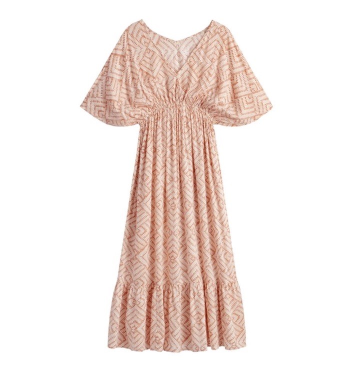 WORLD MARKET Terracotta And White L/XL Geo Mira Kaftan Dress Peasant Boho Beachy