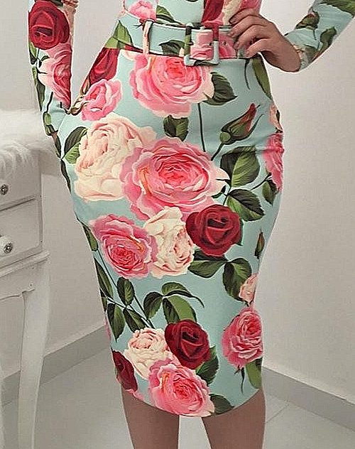V-Neck Floral Tie Bodycon Dress