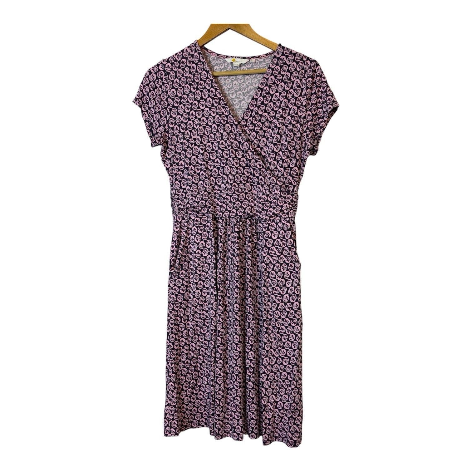 Boden Asphalt Berry Bloom Pocket Lola Surplice Cap-Sleeve Dress size 10R