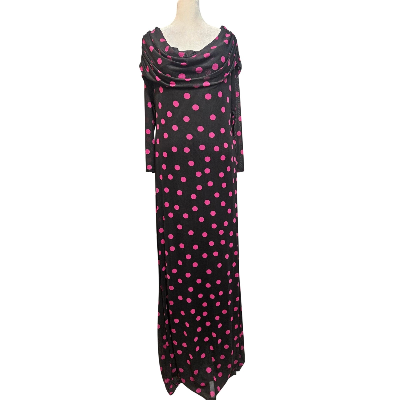 Premier Amour Womens Pink Polka Dot Cowl Neck Maxi Dress Black P8UP1953 Size 16