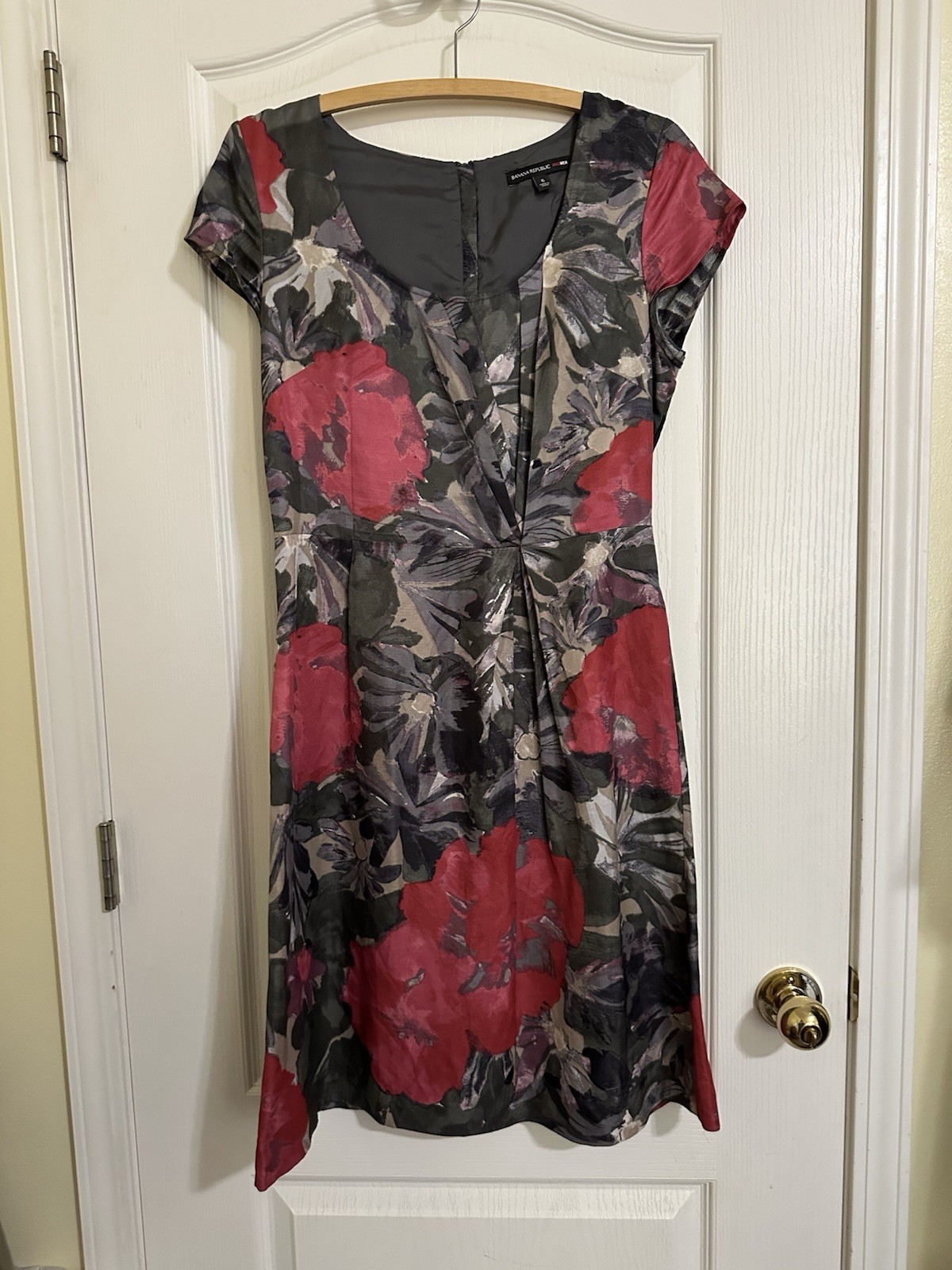 Banana Republic Mad Men Collection Begonia Dress 8 Red Sheath Linen Retro 1960s