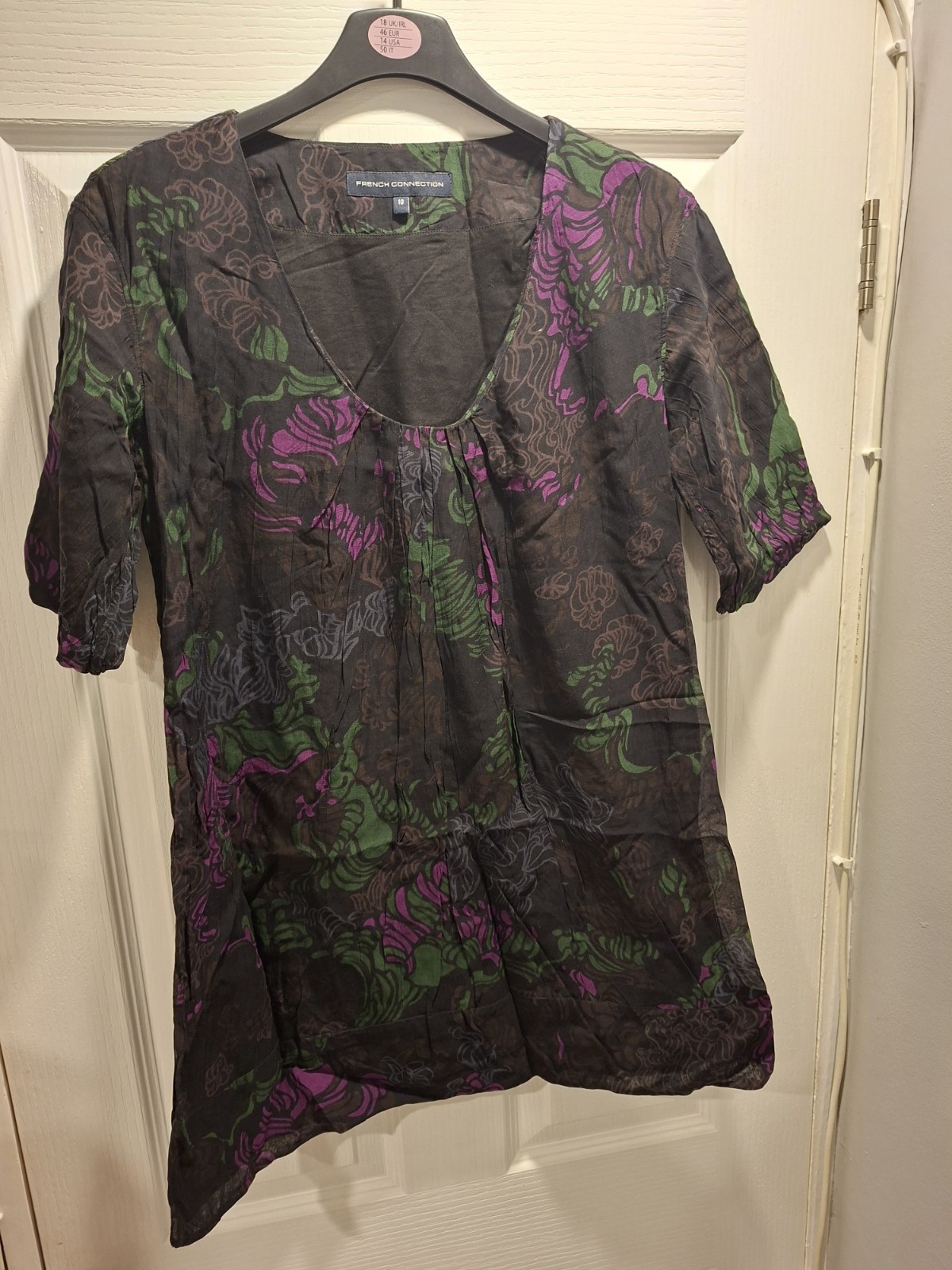 FRENCH CONNECTION Womens Modal Bubble Hem Floral Shift Mini Dress Shirt Blouse