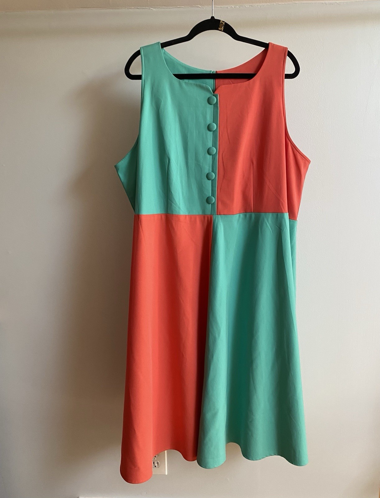 Handmade Plus Size Dress Color Block Aqua Coral Unique Costume Event 3XL – 4XL
