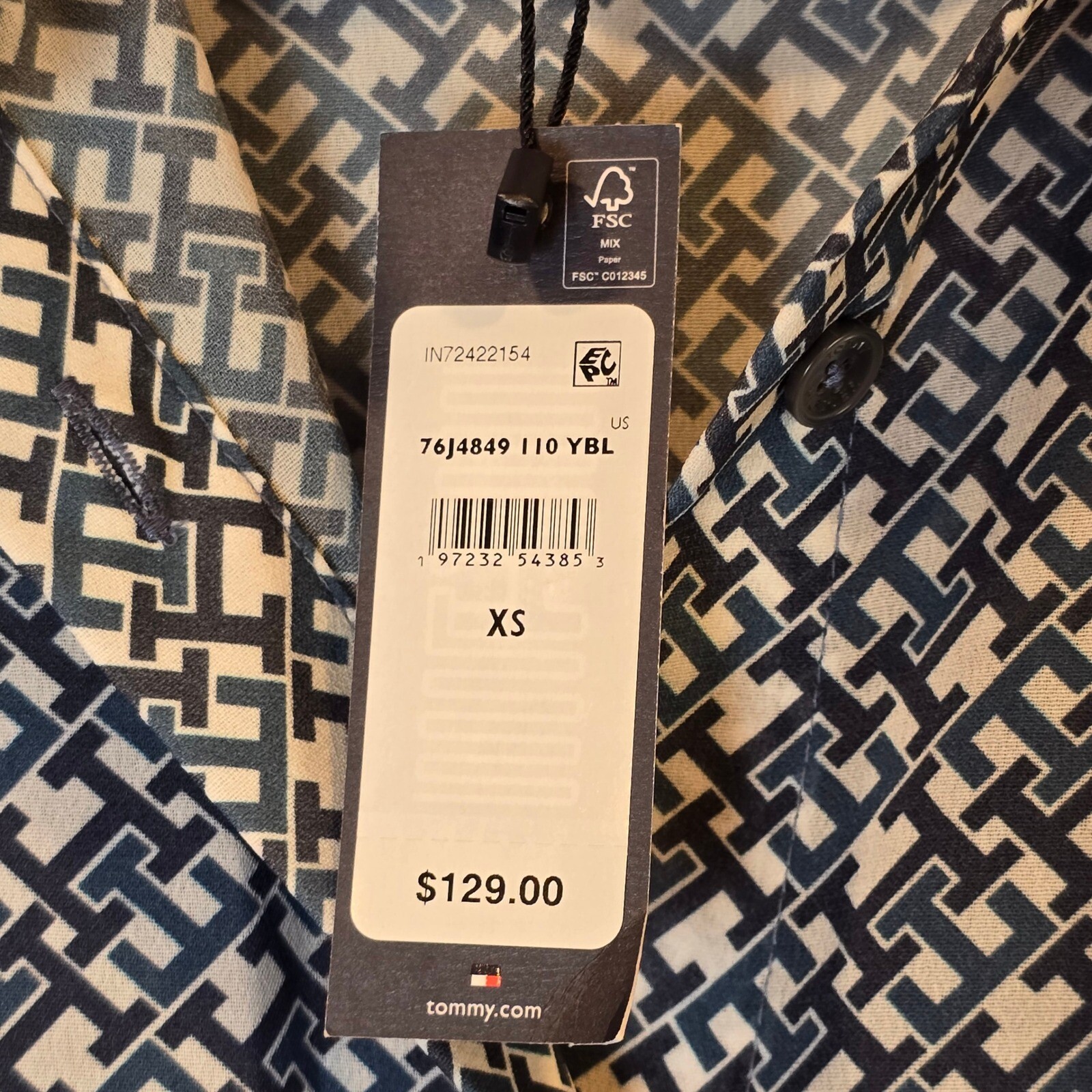 Tommy Hilfiger Dress Monogram Chiffon Midi NWT Womens XS Short Sleeve Blue