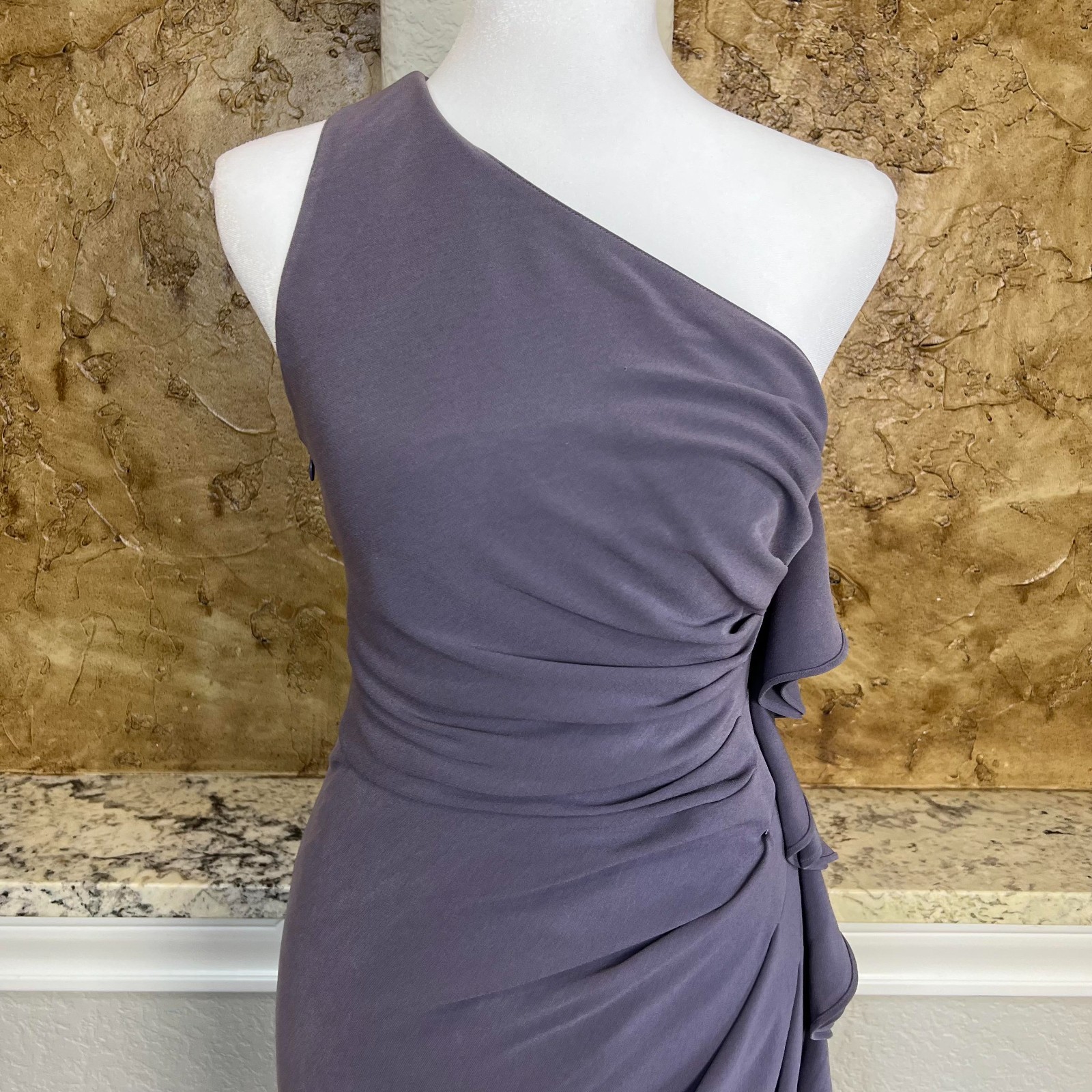 St John Couture One Shoulder Draped Maxi Gown Dress Size 2 Purple Silk Lined