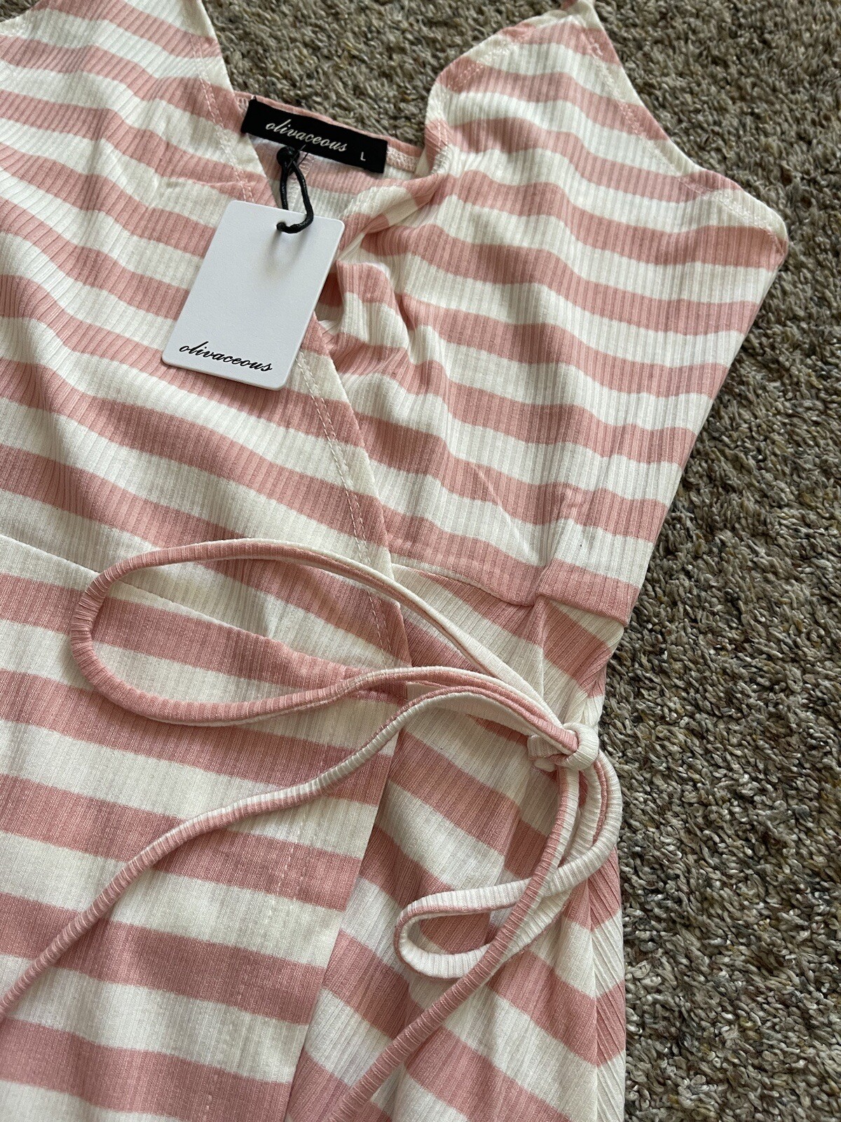Olivaceous Wrap Striped Pink White Full Wrap Midi Knee Length Dress Size Large