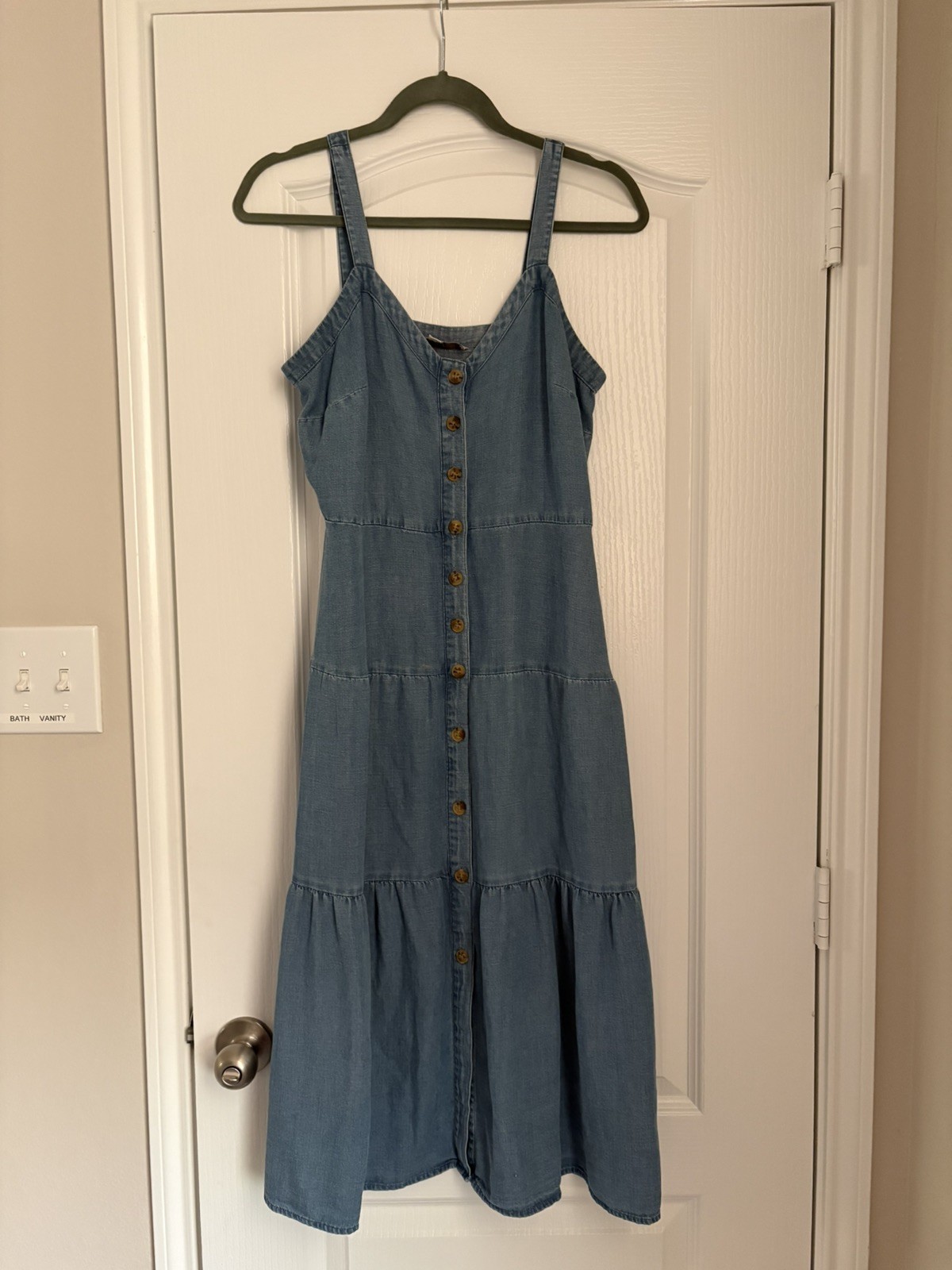 LOFT Soft DenimLinen Modal Blend Button-down Maxi Tiered Ruffle Dress Sleeveless