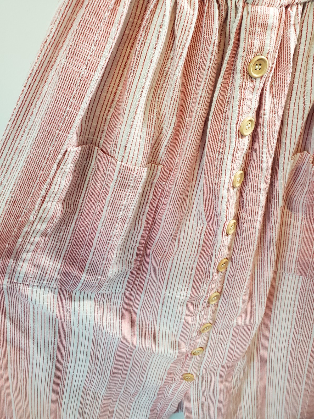 Easel Botique Pink Striped Button Detailed Smocked Dress Size Large