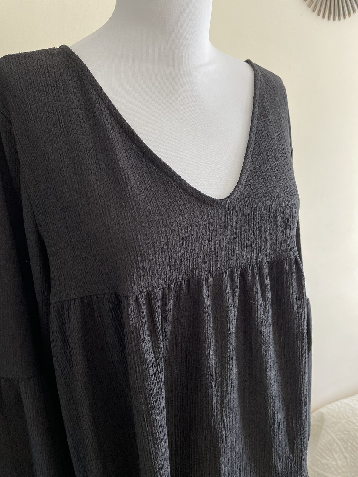 Warehouse Black Oversized Lagenlook Long Sleeve Tent Trapeze Dress Uk 14 New