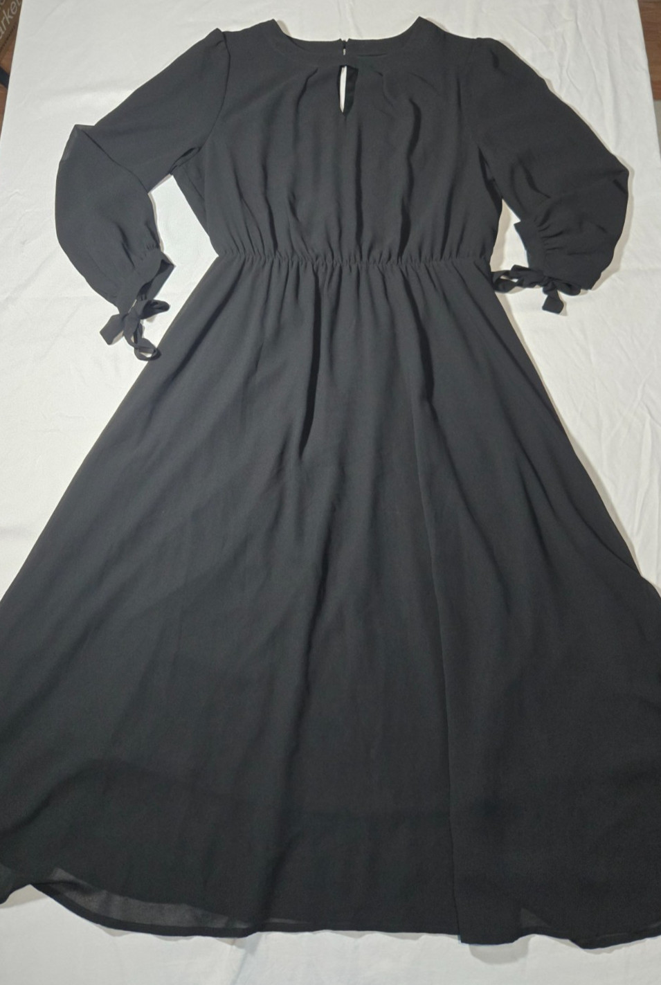 Black Witchy Whimsigoth Minimalist Midi Dress Sheer Sleeve Elastic Waist Size L