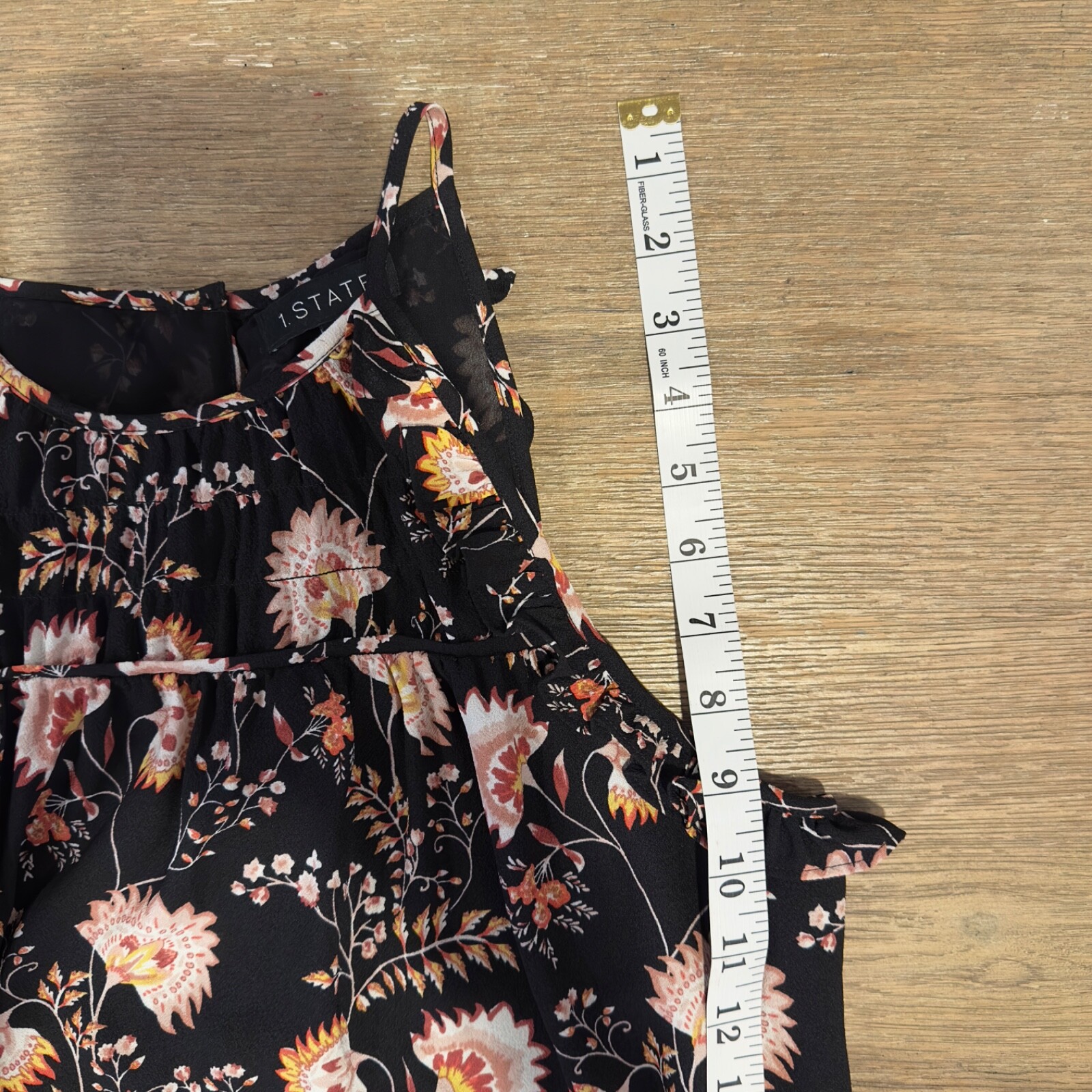 1. STATE High Neck Floral Sleeveless Ruffle Maxi Dress-Size Small-Black Floral