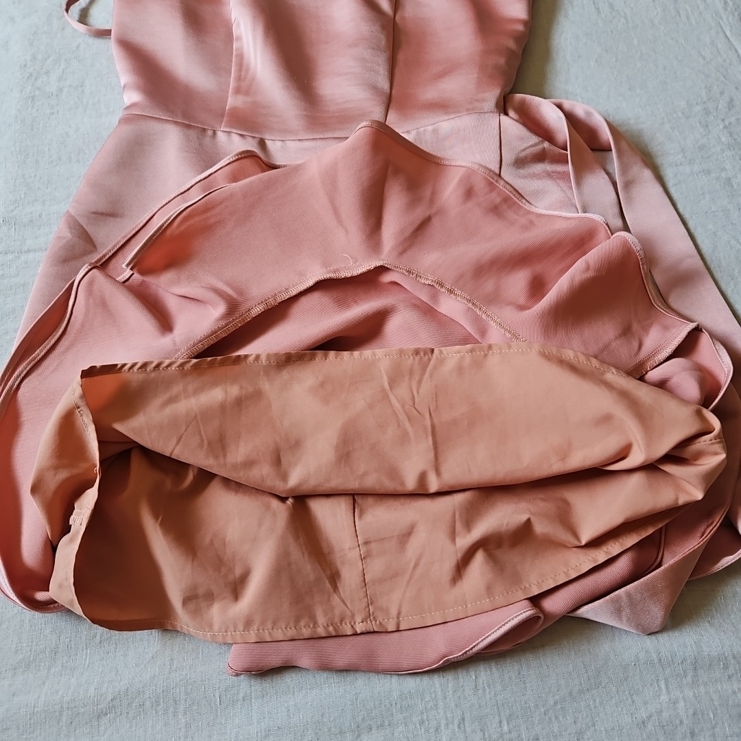 Lulus Salmon Pink Satin Wrapped Ruffle Strappy Belted Mini-Dress Size XS