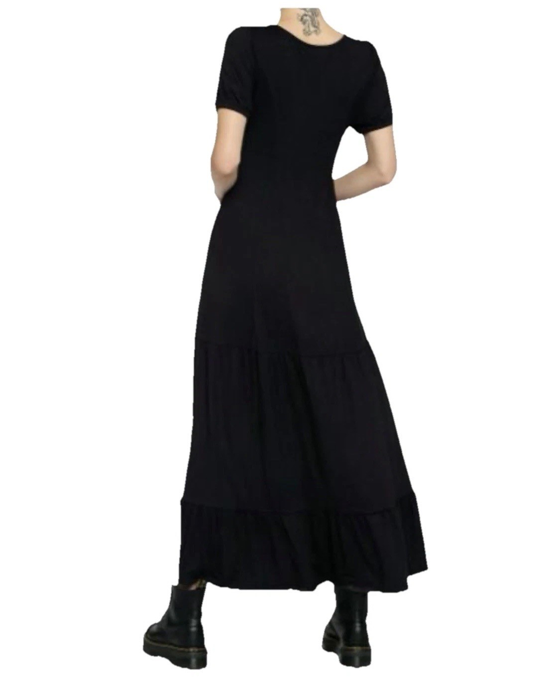 Hot Topic Black Empire Maxi Dress XL Pockets Goth Whimsigoth Lace Up Long VGC