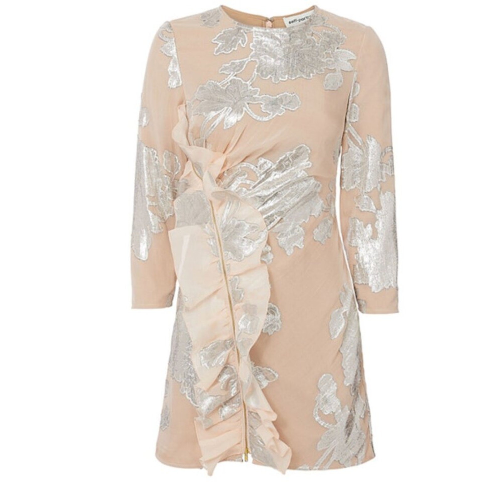 Self-Portrait Metallic Fil Coupe’ Ruffle Minidress in Blush Pink Sz 4 Sprng 2016