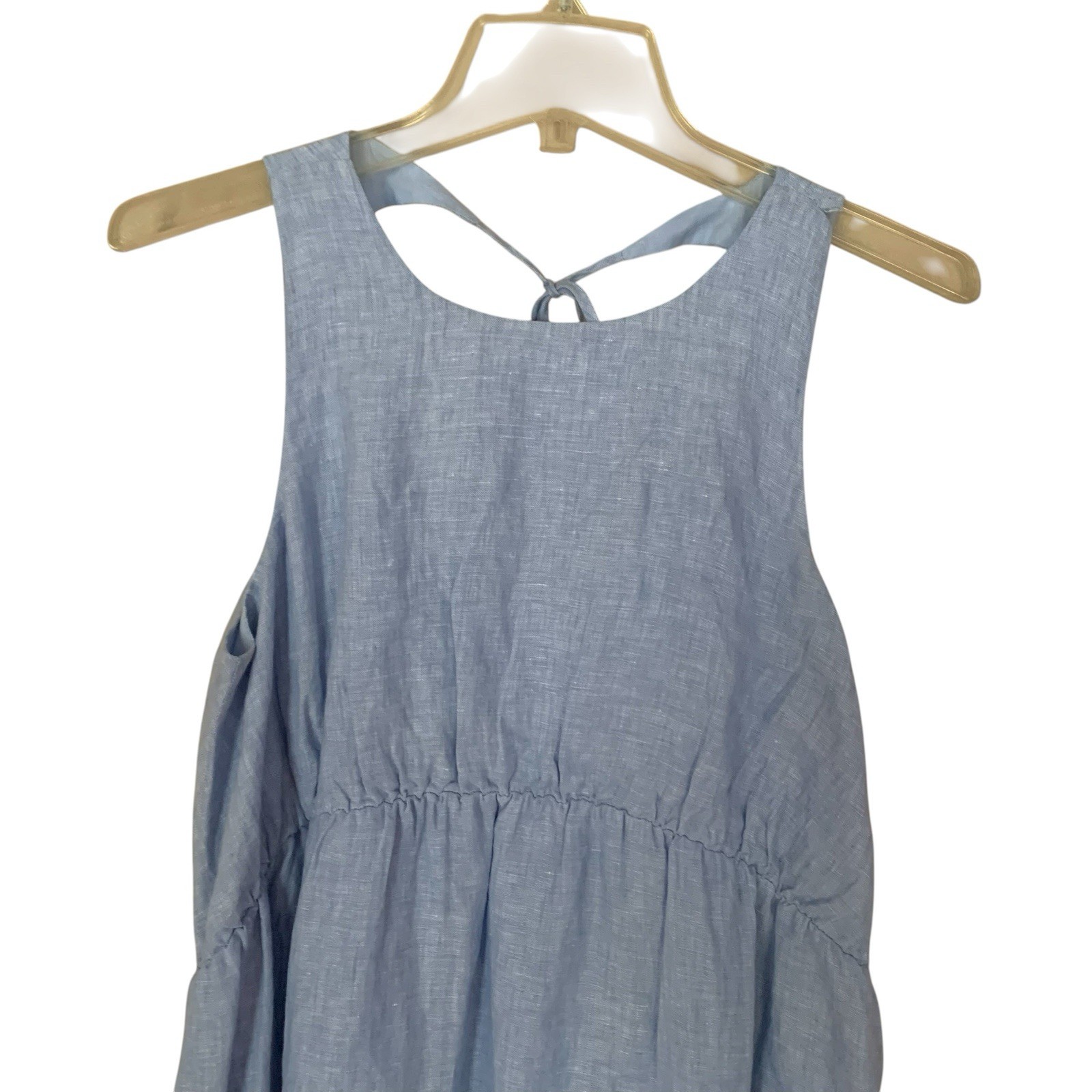 Haven Well Within Sz.S Blue Linen Sleeveless Tier Maxi Pockets Coastal Dress NEW
