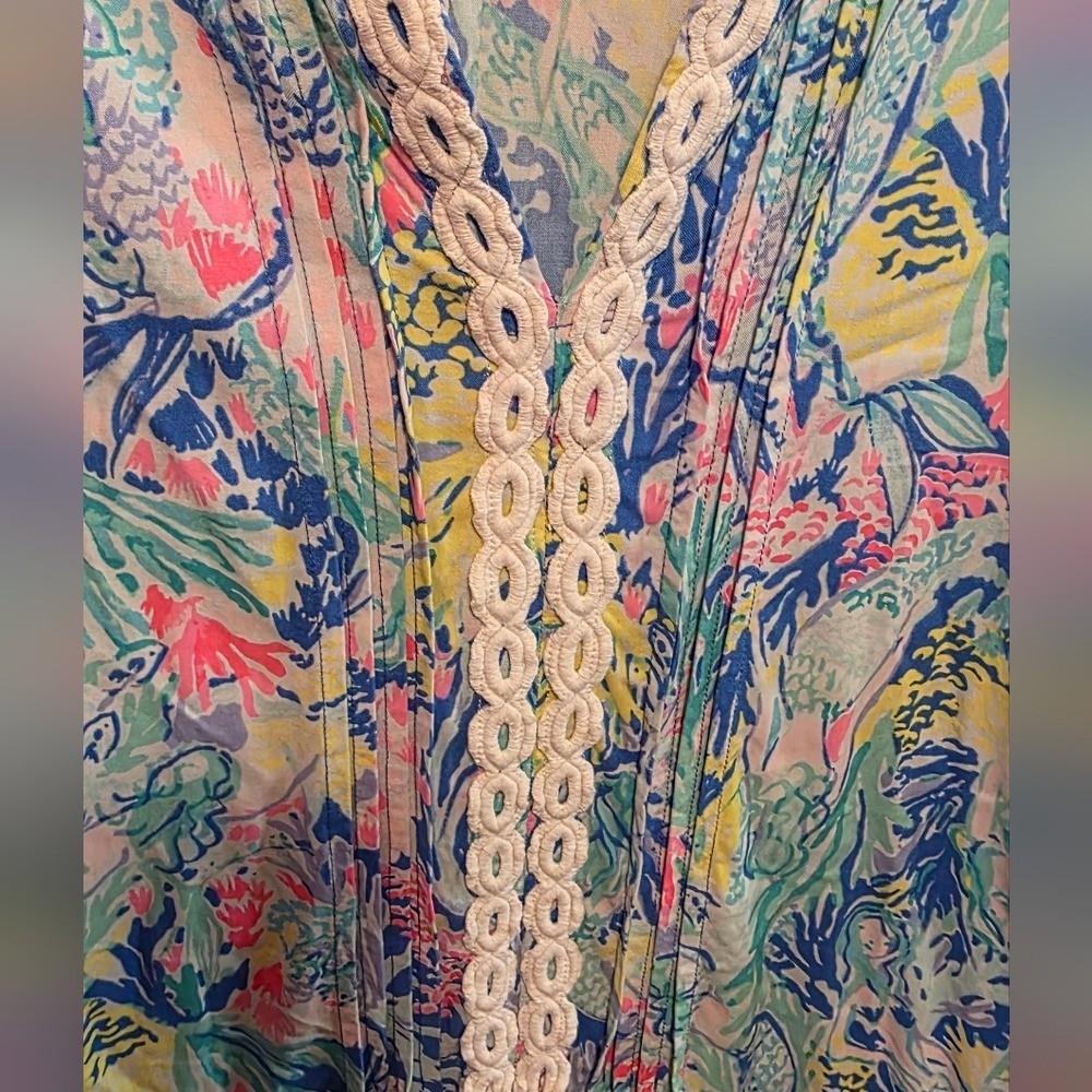 Lilly Pulitzer Floral Lace-Trim Beach Vacation Dress Sz Small