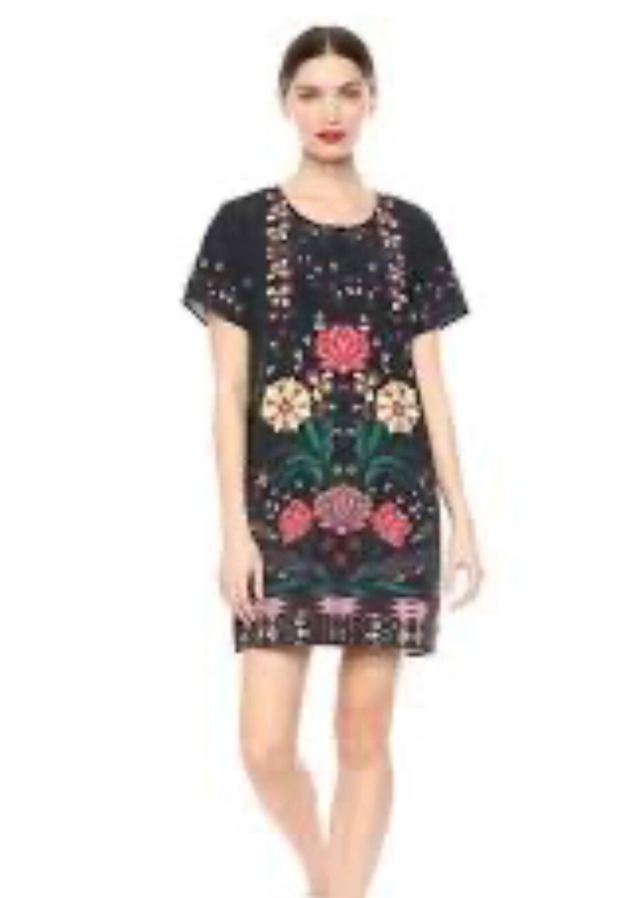 MINK PINK Wisdom Tee Short Sleeve Shift Dress black floral Size M Bohemian Boho
