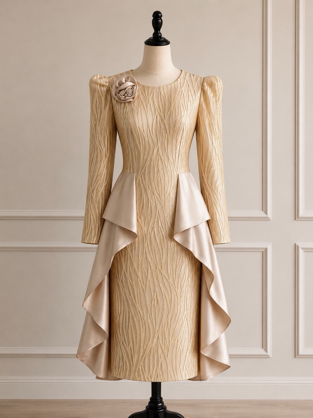 Dorinda Clark Cole Rose Collection Champagne Peplum Dress Size 8 NWT Formal