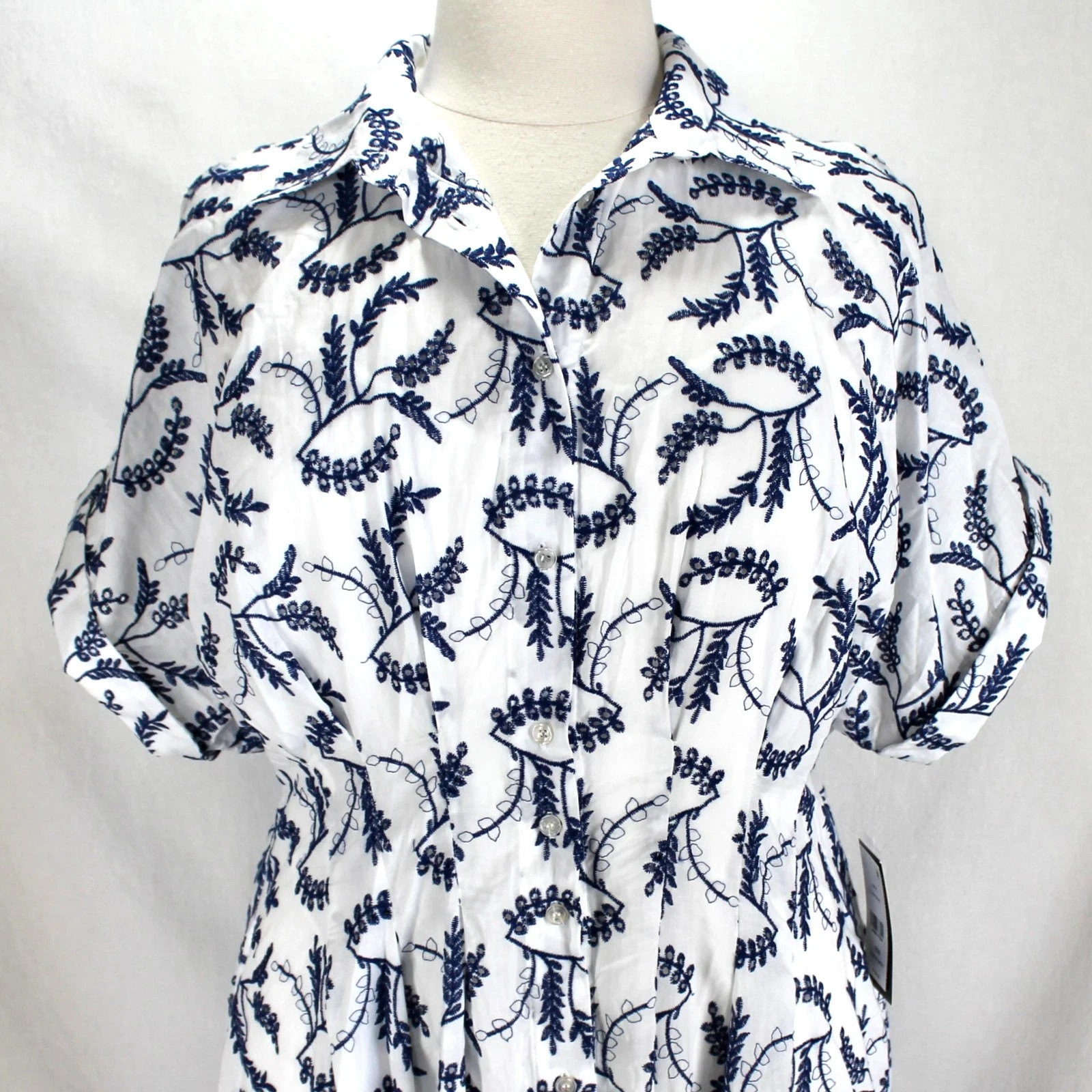 Taylor Plus Size Floral-Embroidered Button-Front Dress white/blue Size 18W