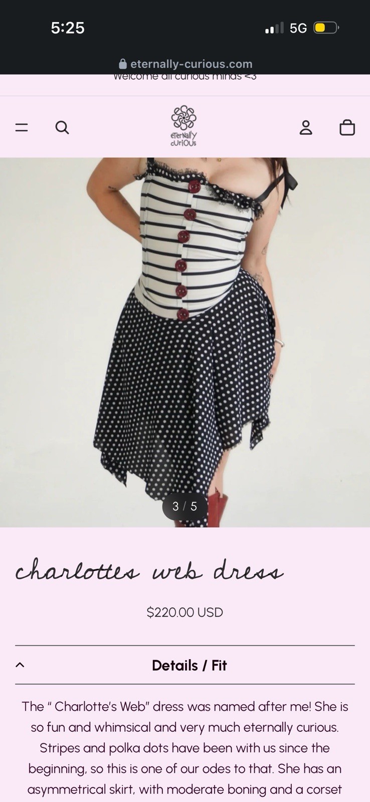 Eternally Curious Charlottes Web Polka Dot Corset Dress Women’s Size Medium M