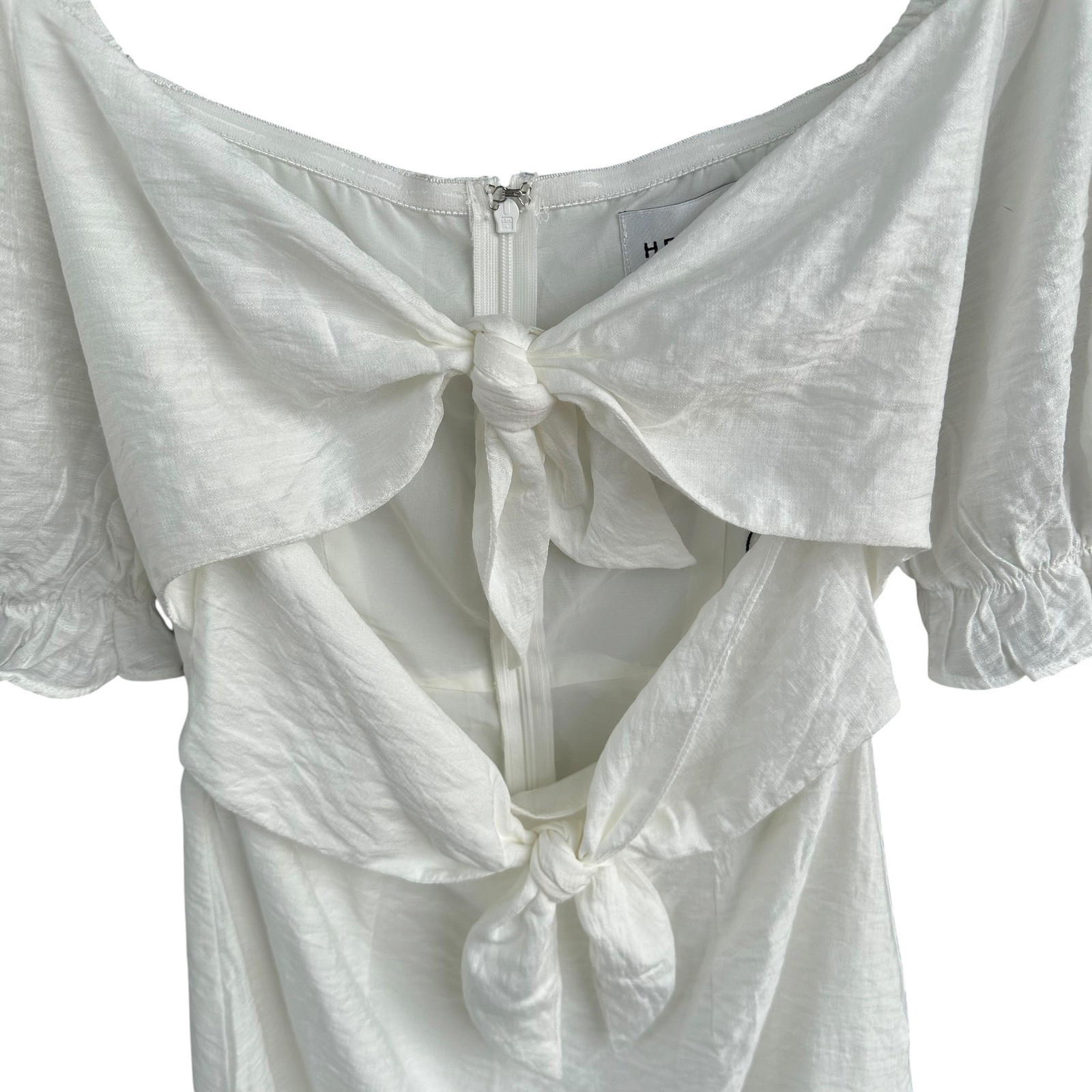 Hello Molly Silent Night White Tie Puff Sleeve Mini Dress Small US 4 Milkmaid