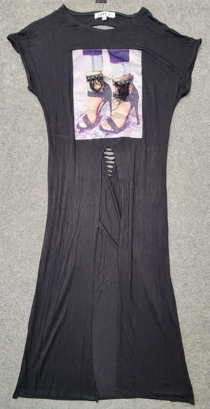 Love J Womens Black Open Dress Size S Shortsleeve Graphic Print Shoes
