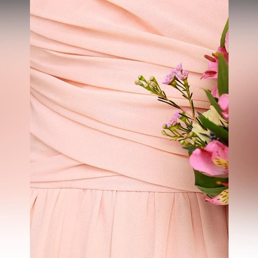 Moonlight Serenade Peach Strapless Dress *alterations for 5′-5’3 *- (46″ long)