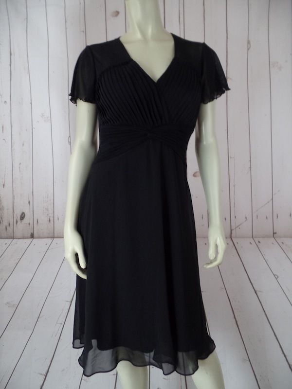 SANGRIA Petite Dress 4P Black Sheer Nylon Overlay Skirt Poly Lining Pleats LBD!