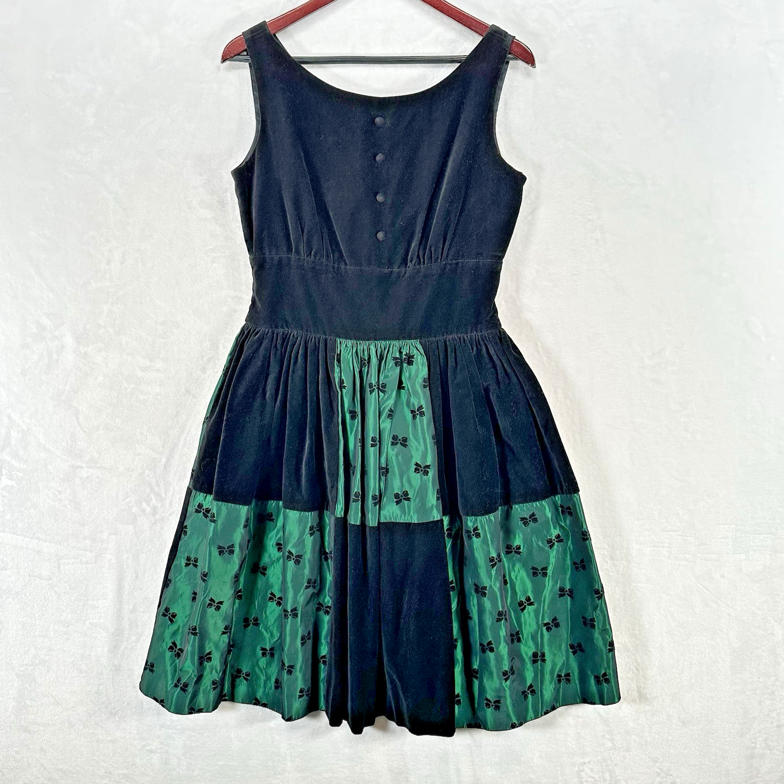 Vintage Susan Bristol Dress Womens 8 Black Green Iridescent Velvet Patchwork 90s