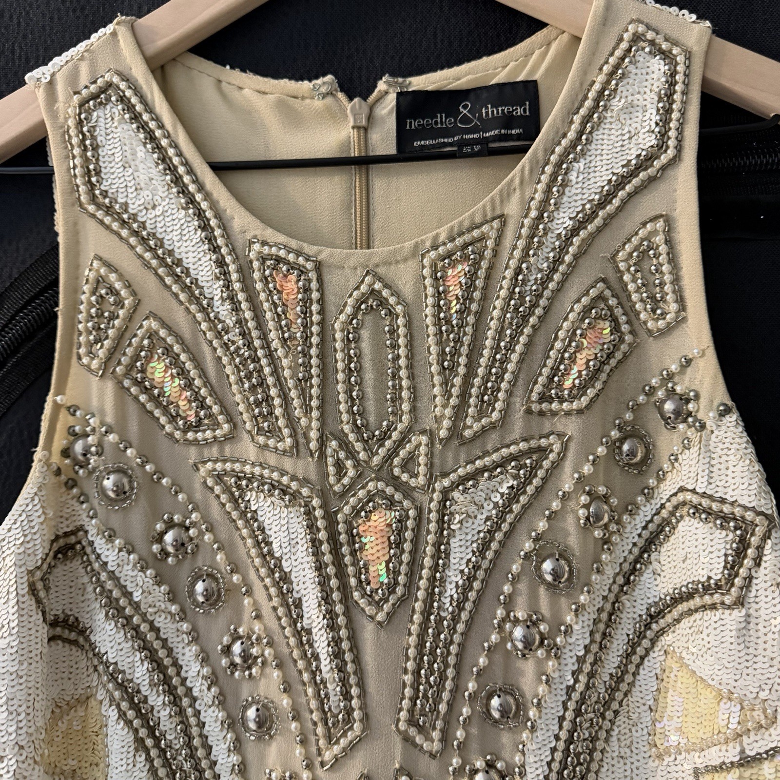 NEEDLE & THREAD Dress Size US 6 Silk Beaded Sequin Aztec Cocktail Gatsby Party
