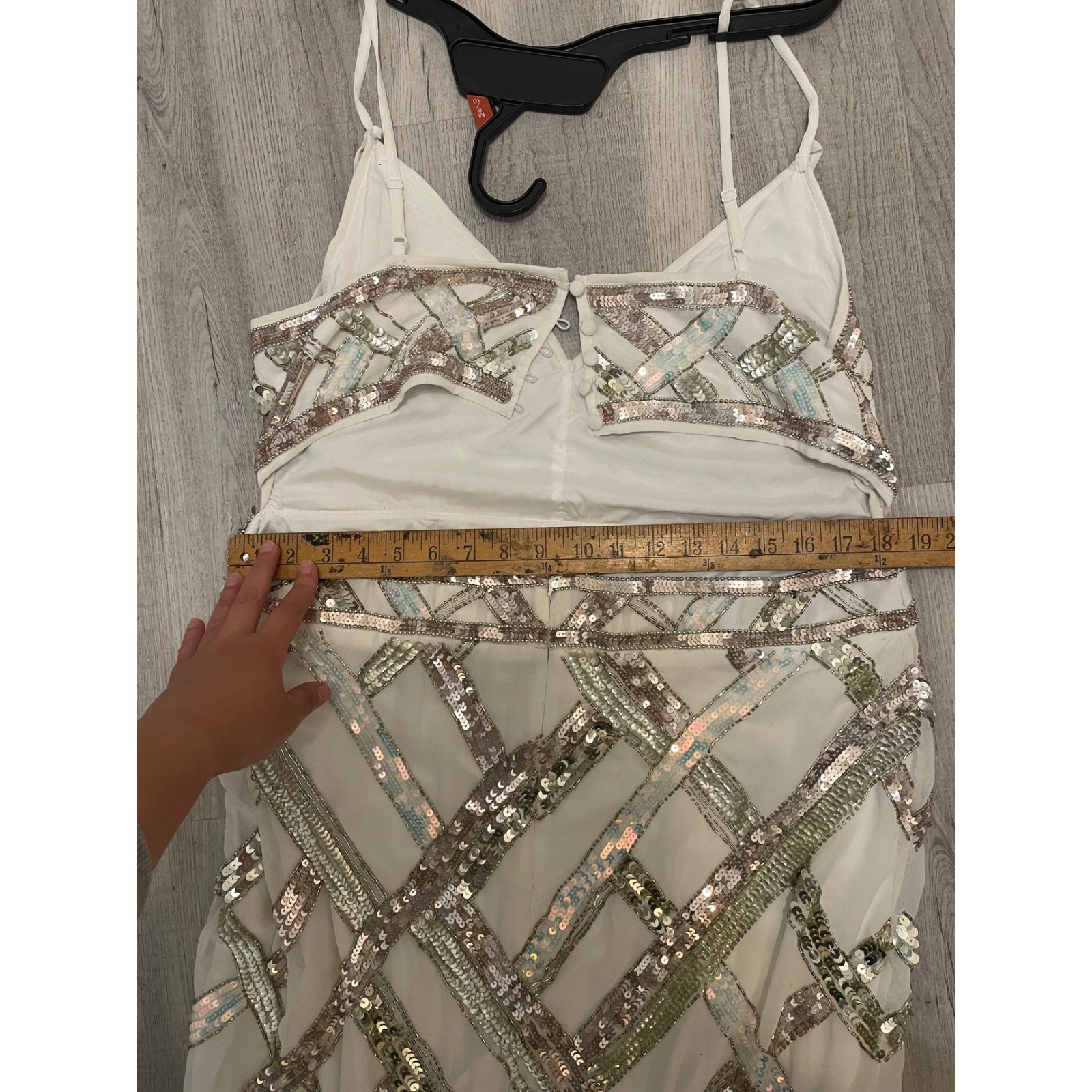 ASOS Embellished Sequin Midi Dress White Spaghetti Strap Open Back Formal Gown