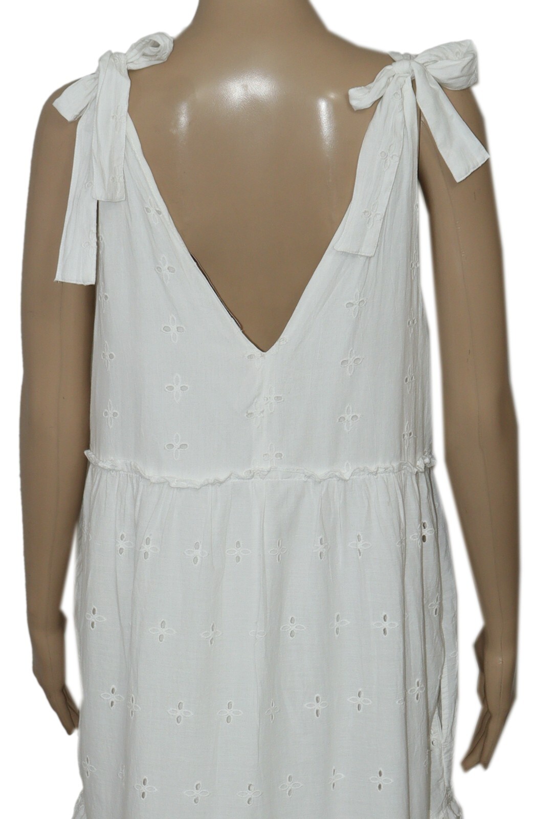 Joop & Gypsy Eyelet Embroidered Ruffle Tie Shoulder White Maxi Dress New M 10