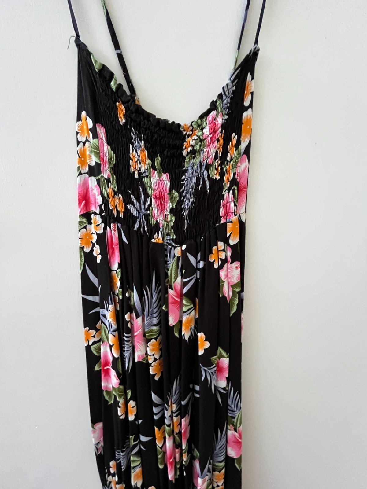 Aloha Hut Hawaiian Small Floral Strap Maxi Dress Black Travel Beach