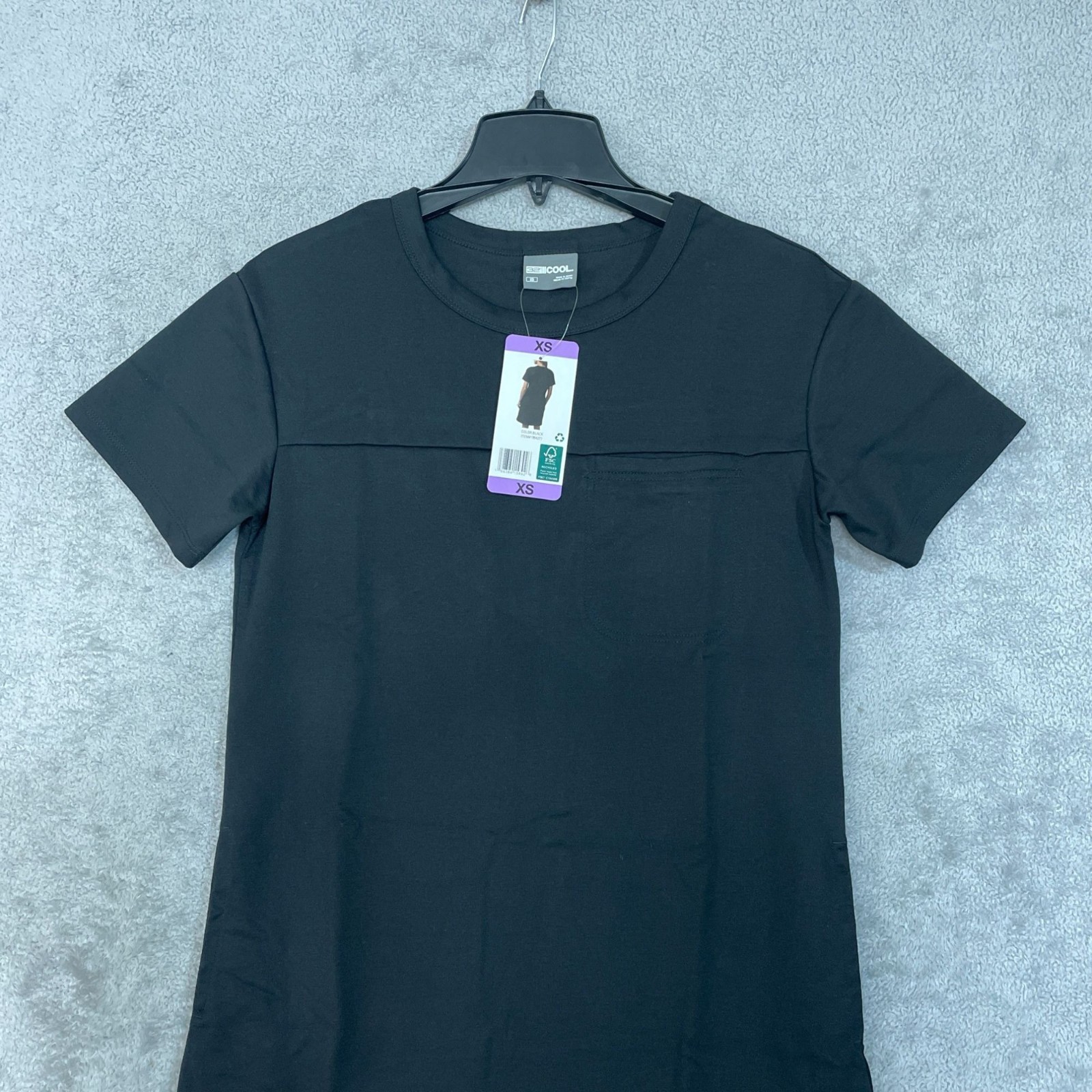 NWT 32 Degrees Cool Women’s XS Black Short Sleeve Pocket Shirt Dress B1408