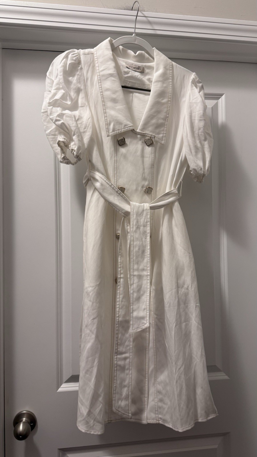 Yumomo Small BELTED OYSTER WHITE MIDI SHIRT DRESS With Pockets