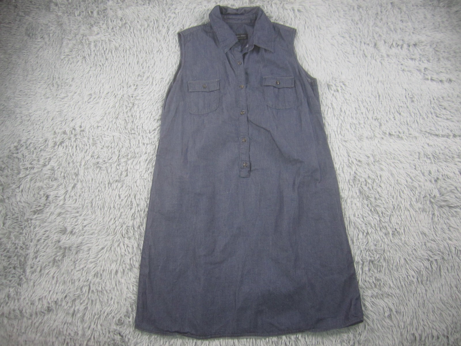 Lee Womens Sleeveless Blue Chambray Shirt Dress 10 Collared w/Chest Pockets