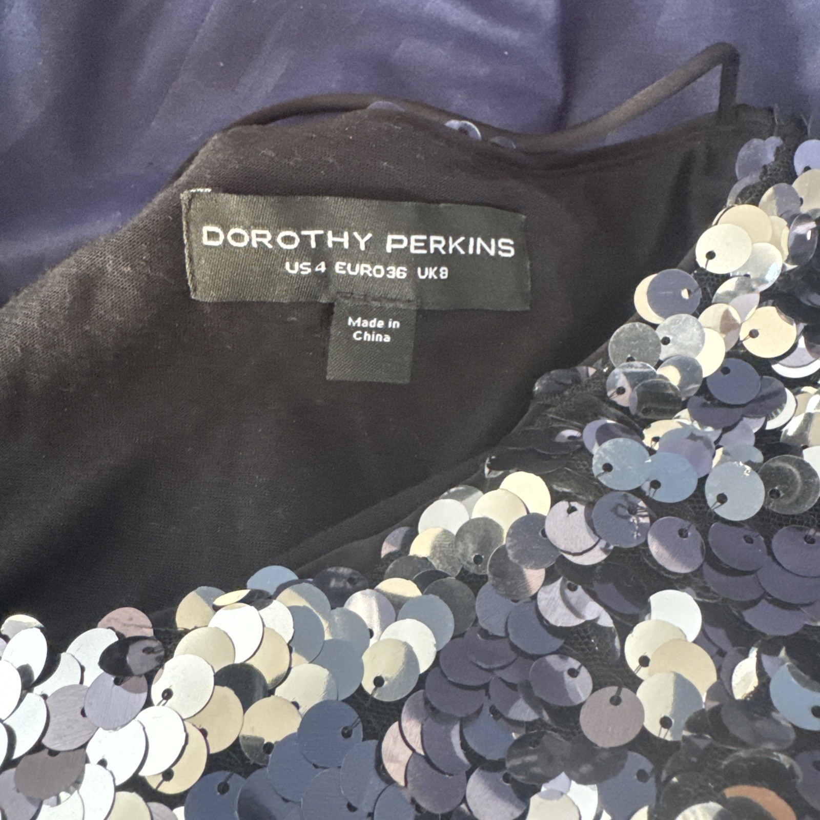 Women’s Dorothy Perkins Sequin Glitter Silver & Black Strappy Party Dress. UK 8