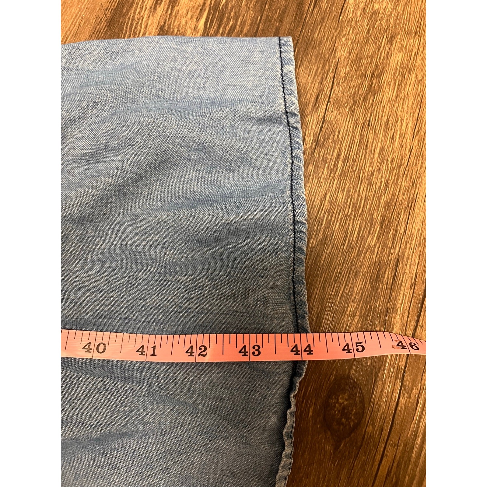 Denim Chambray Midi Dress Button Front Smocked Back Pockets S Coastal Cottage