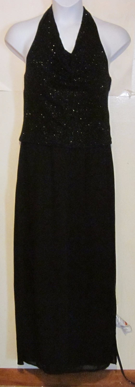 J.R. Nites Caliendo 12 Black Pants Sequins halter jumpsuit elegant j155