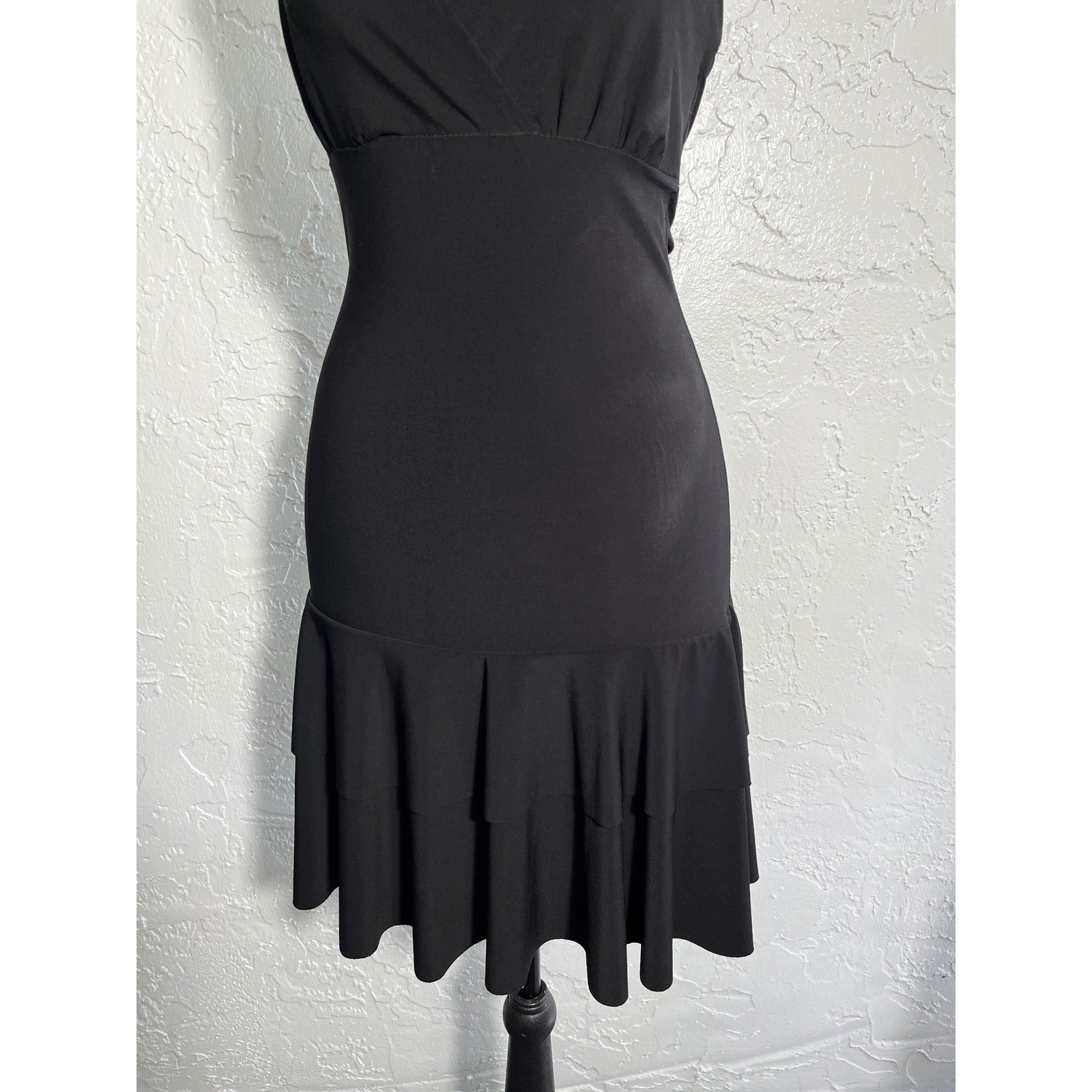 Lipstick Y2K Black Halter Dress Flounce Hem Bodycon Mini Dress M Made USA
