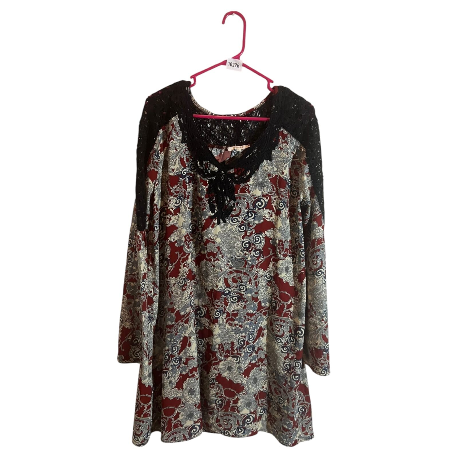 Miss Me Bohemian Peasant Dress Rust Floral Paisley Womens Size XL Black & Taupe