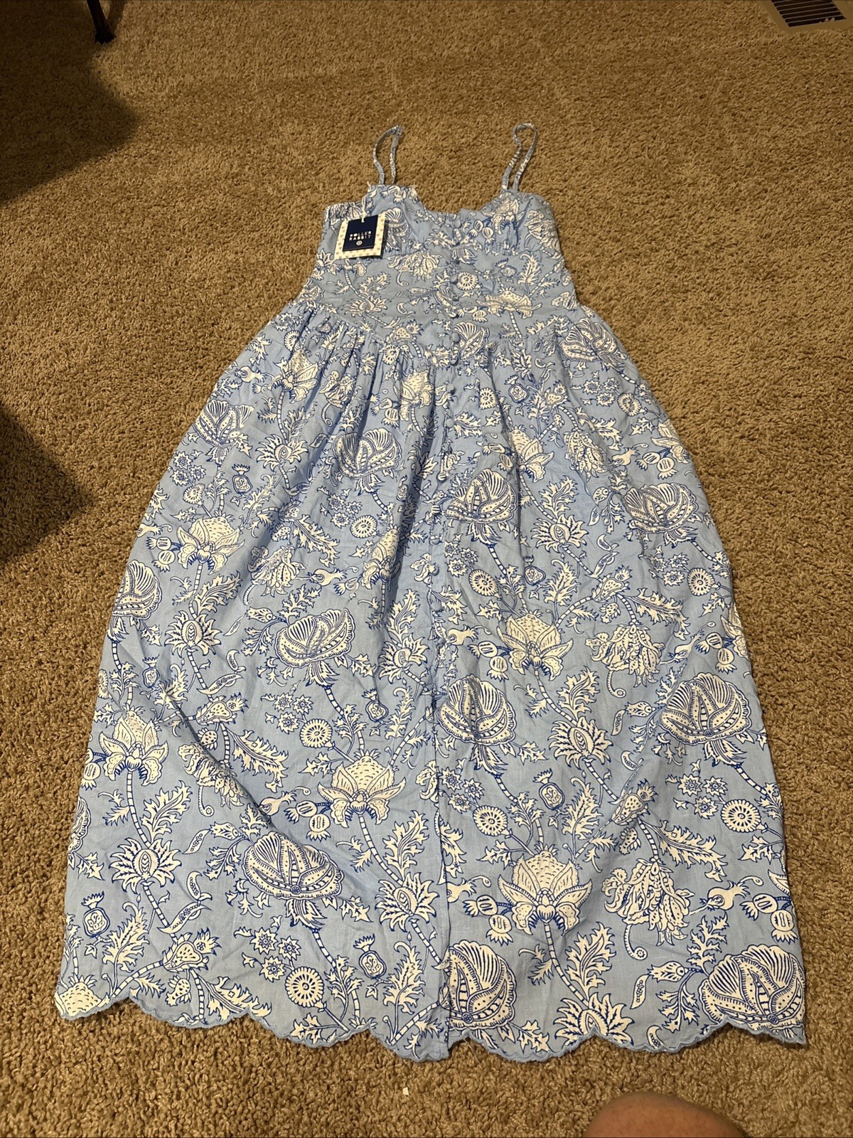 Roller Rabbit for Target Blue Floral Block Print Midi Dress Scallop Hem XS NEW