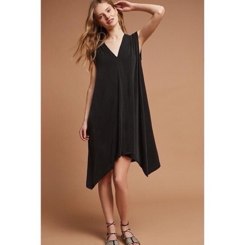 Anthropologie Eri + Ali Briella Cupro Midi Dress Tunic Slate Gray Lagenlook