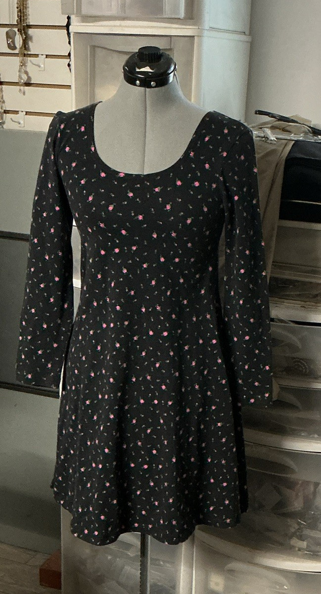 VTGBetsey Johnson Punk Label Black Pink Green Floral Fit &Flare Scoop Neck Dress