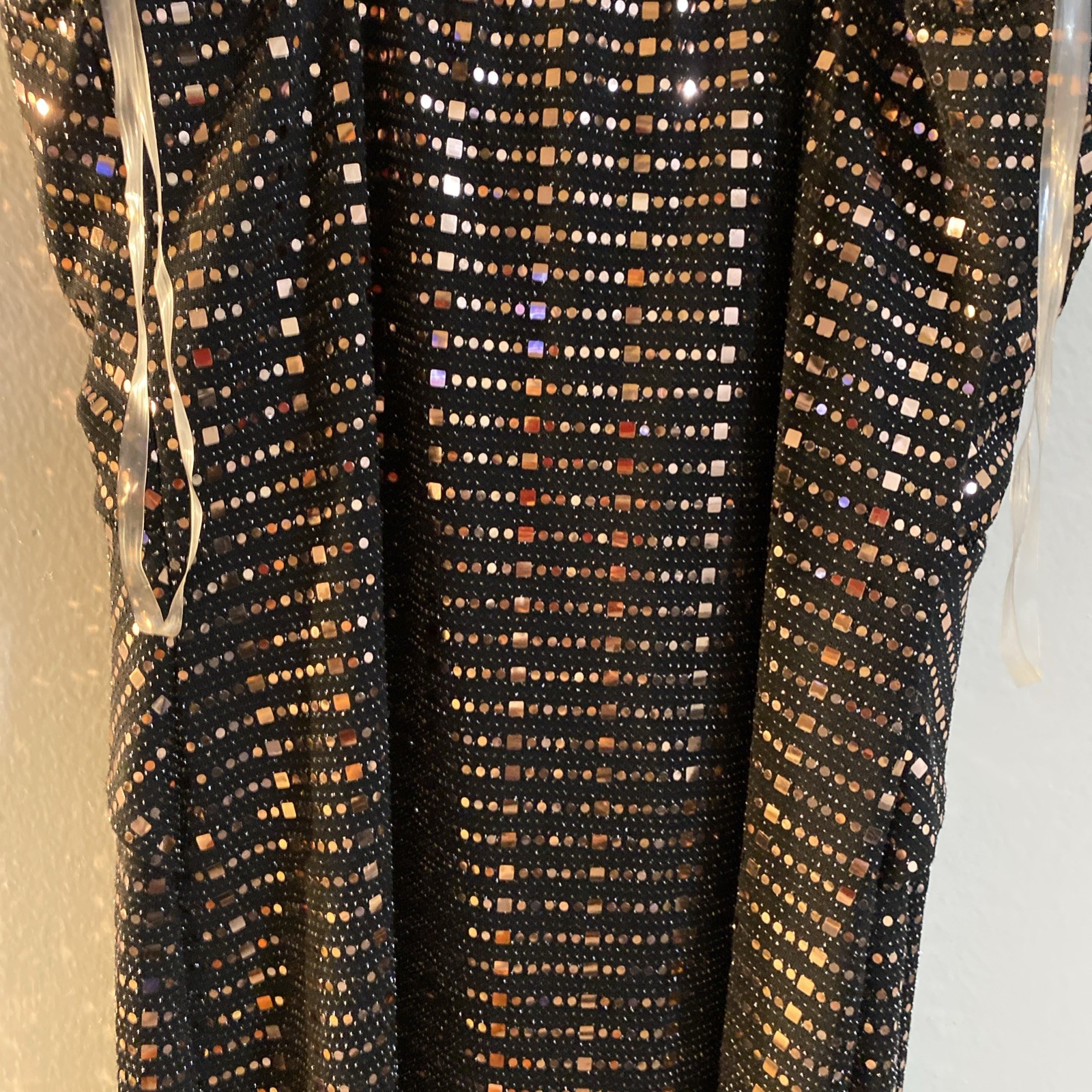 Cozy Fox Black And Gold Pullover Dress spaghetti strap open knee length Sz S