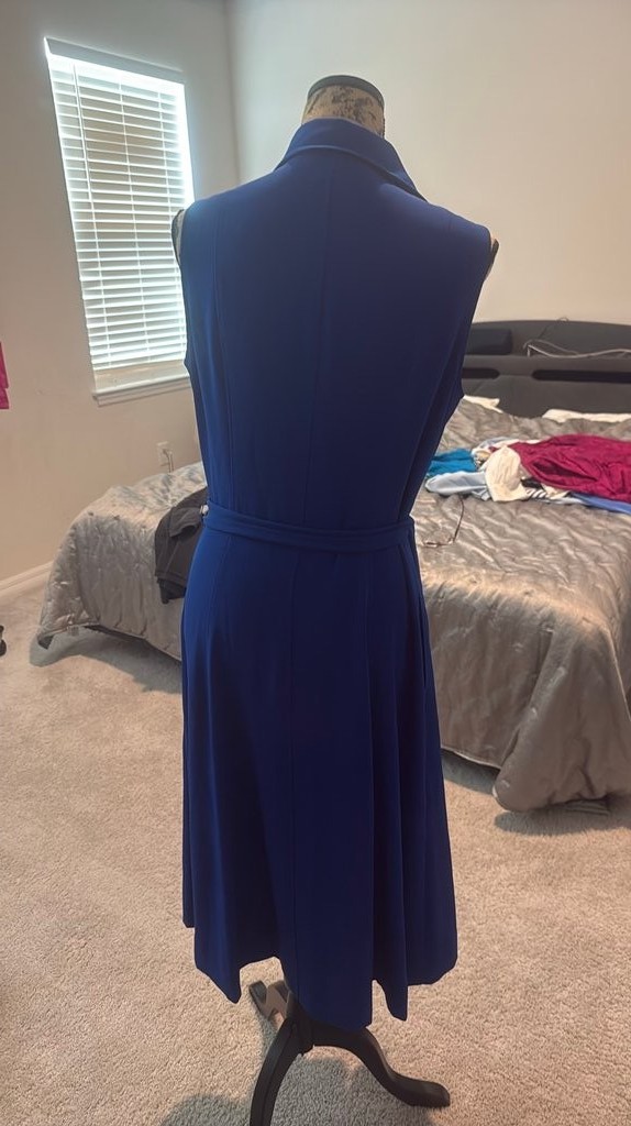 Versace Blue Sleeveless Button-Down Dress with Belt