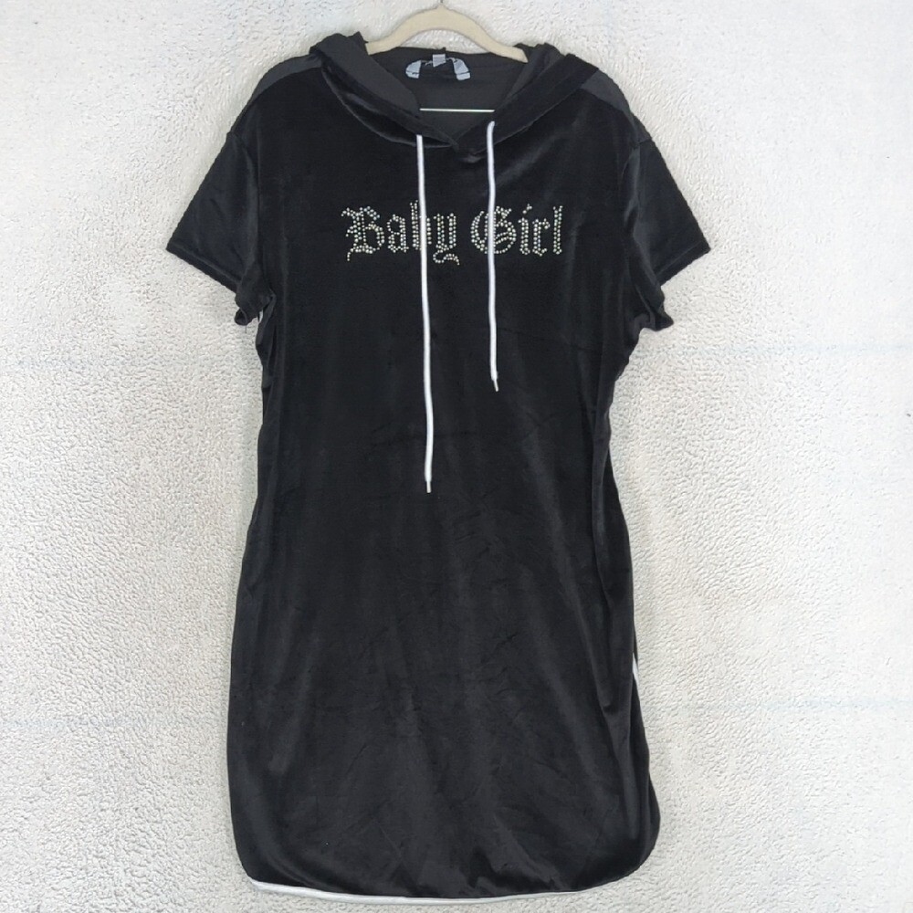 J For Justify Juniors Black Velour Baby Girl Hooded Dress Size 2x