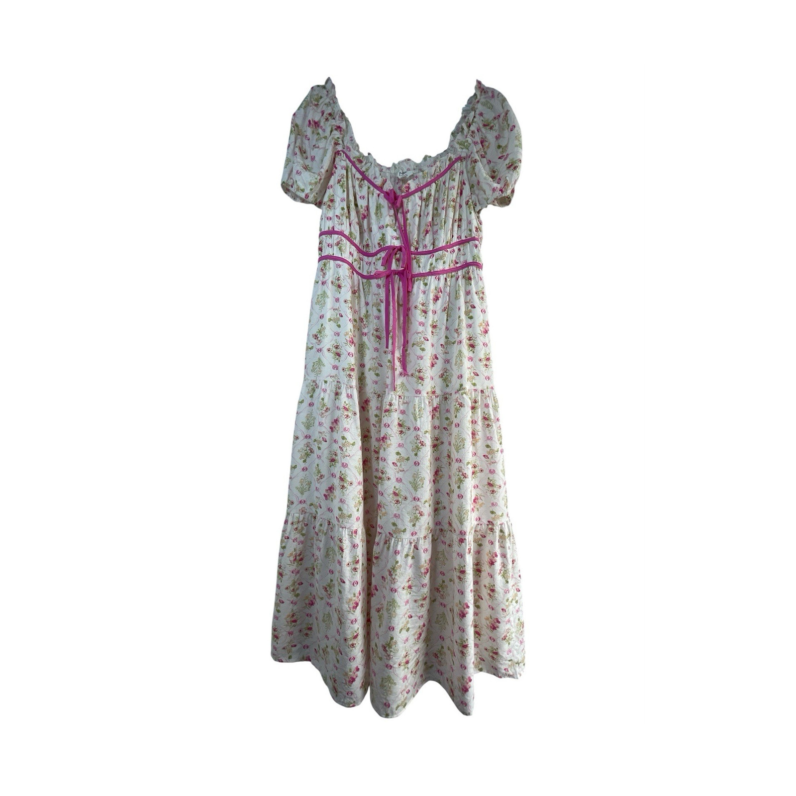 Perch by Blu Pepper Floral Maxi Dress Puff Sleeve Square Neck Tie Pockets 1X